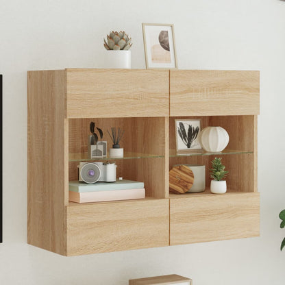 TV Wall Cabinet with LED Lights Sonoma Oak 78.5x30x60.5 cm