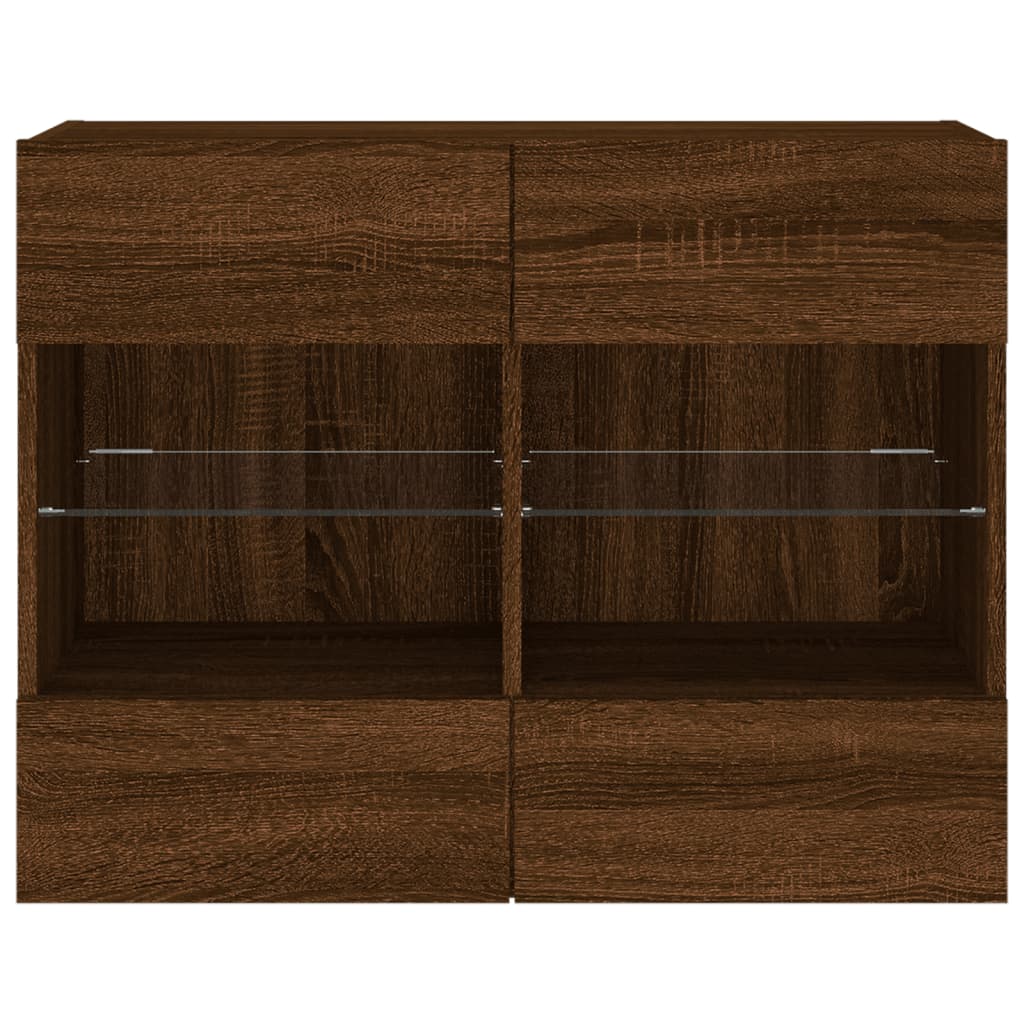 TV Wall Cabinet with LED Lights Brown Oak 78.5x30x60.5 cm