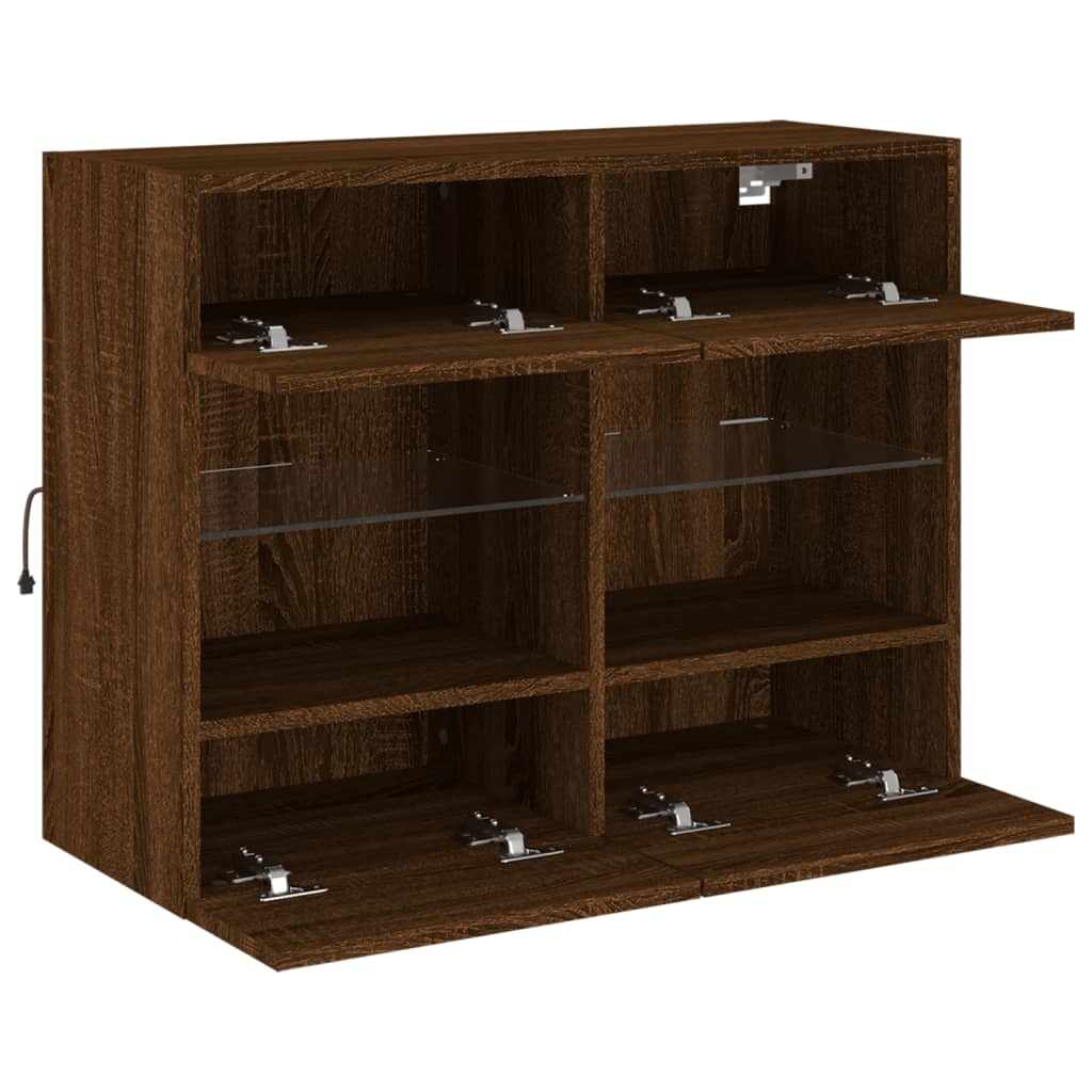 TV Wall Cabinet with LED Lights Brown Oak 78.5x30x60.5 cm