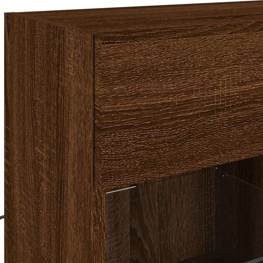 TV Wall Cabinet with LED Lights Brown Oak 78.5x30x60.5 cm