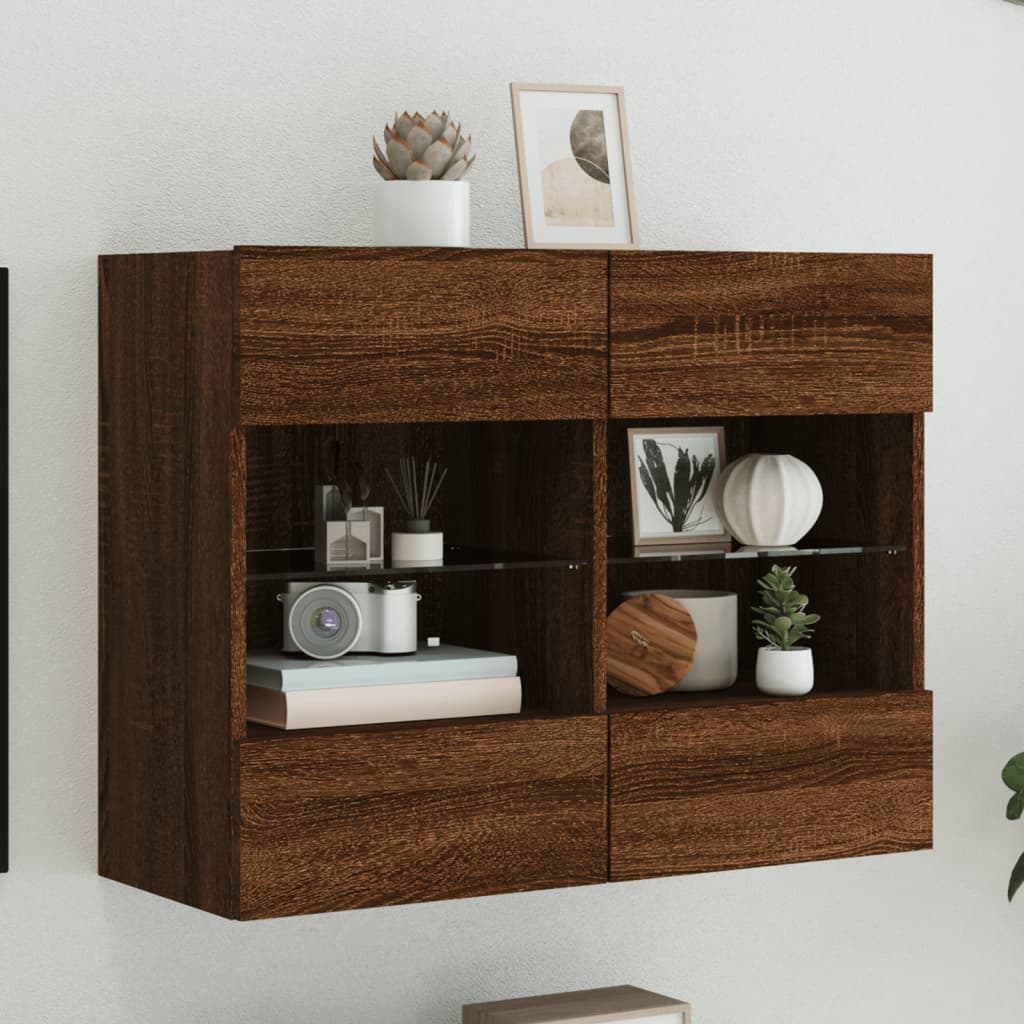 TV Wall Cabinet with LED Lights Brown Oak 78.5x30x60.5 cm