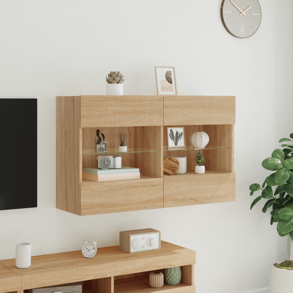 TV Wall Cabinet with LED Lights Sonoma Oak 98.5x30x60.5 cm