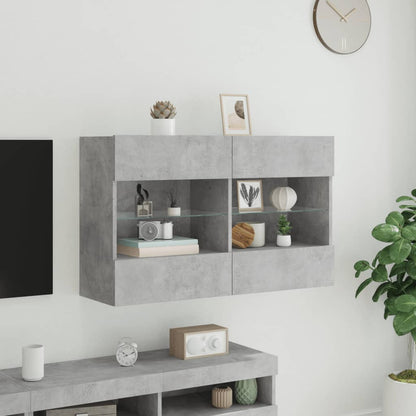 TV Wall Cabinet with LED Lights Concrete Grey 98.5x30x60.5 cm