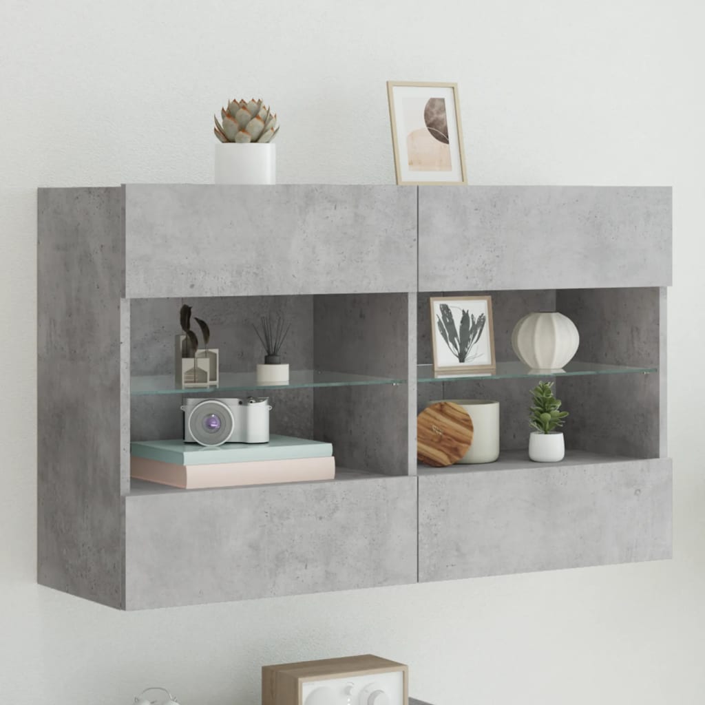 TV Wall Cabinet with LED Lights Concrete Grey 98.5x30x60.5 cm