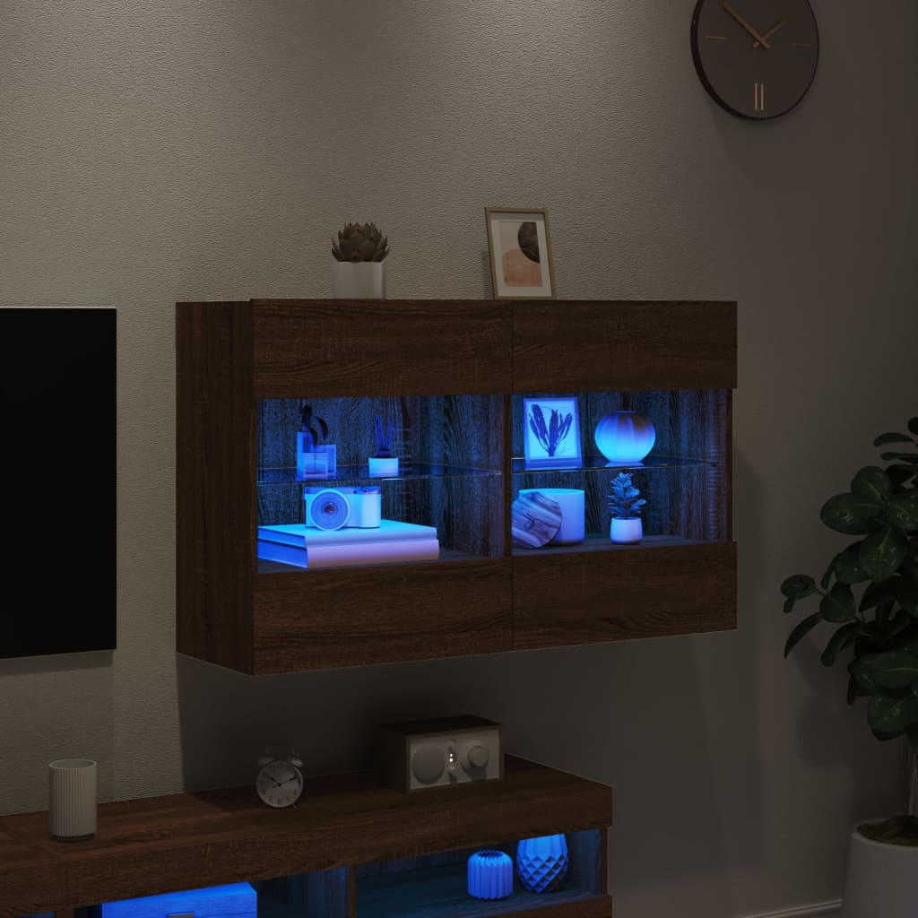 TV Wall Cabinet with LED Lights Brown Oak 98.5x30x60.5 cm