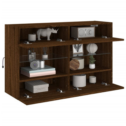 TV Wall Cabinet with LED Lights Brown Oak 98.5x30x60.5 cm