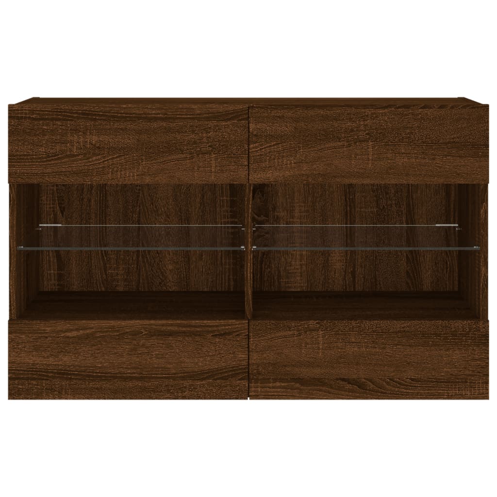 TV Wall Cabinet with LED Lights Brown Oak 98.5x30x60.5 cm