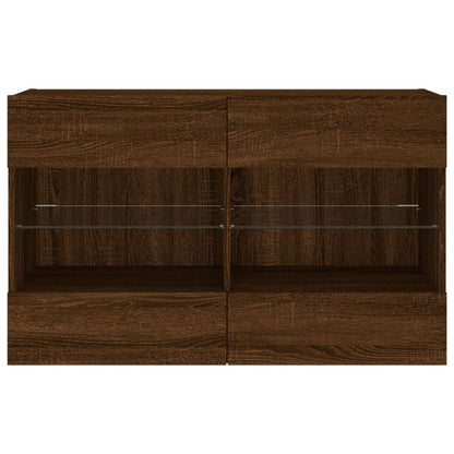 TV Wall Cabinet with LED Lights Brown Oak 98.5x30x60.5 cm