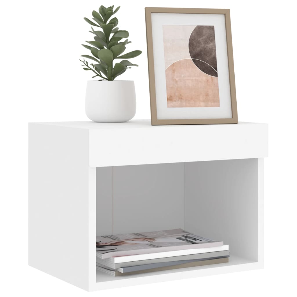 Bedside Cabinet with LED Lights Wall-mounted White