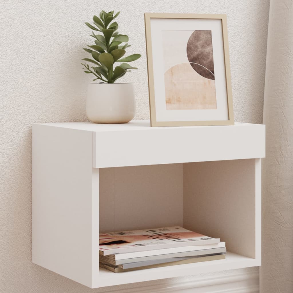 Bedside Cabinet with LED Lights Wall-mounted White