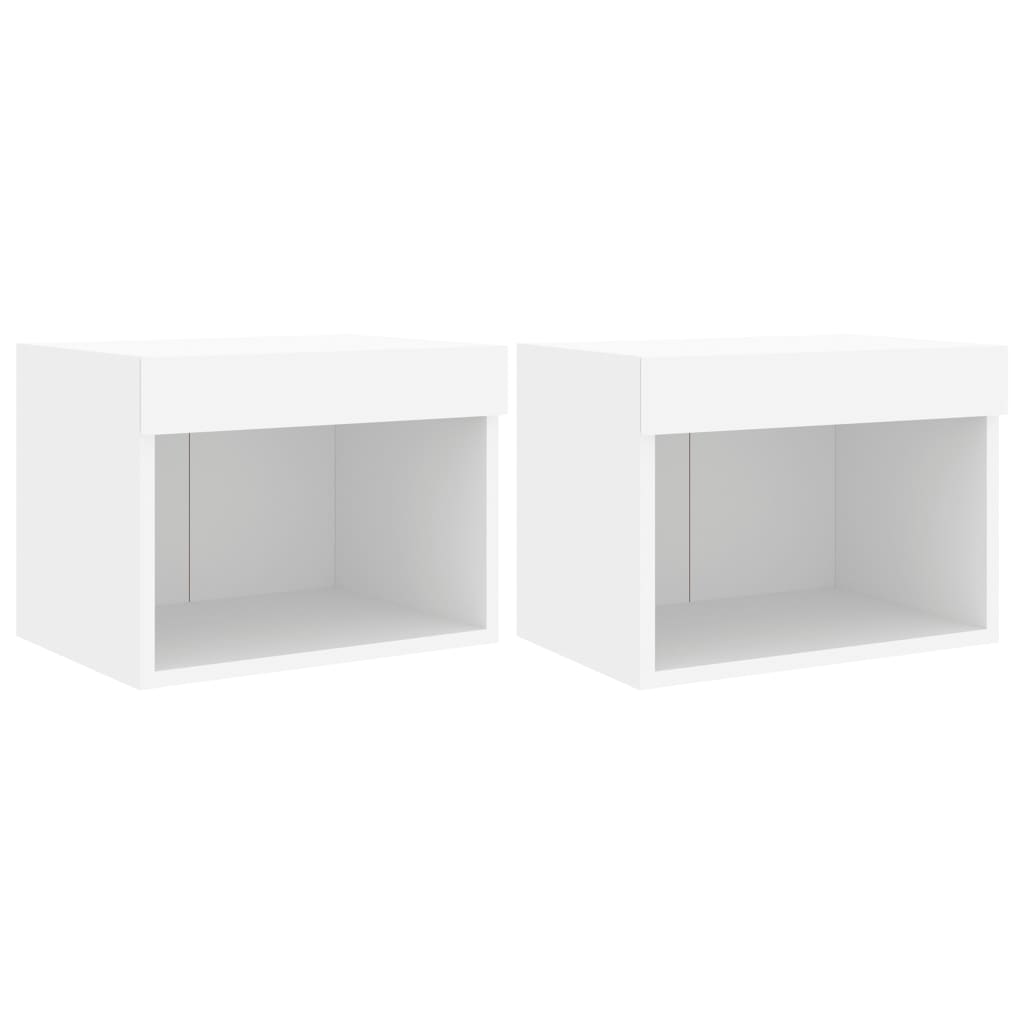 Bedside Cabinets with LED Lights Wall-mounted 2 pcs White