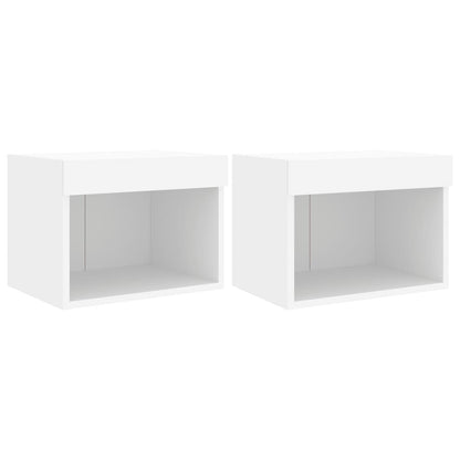 Bedside Cabinets with LED Lights Wall-mounted 2 pcs White