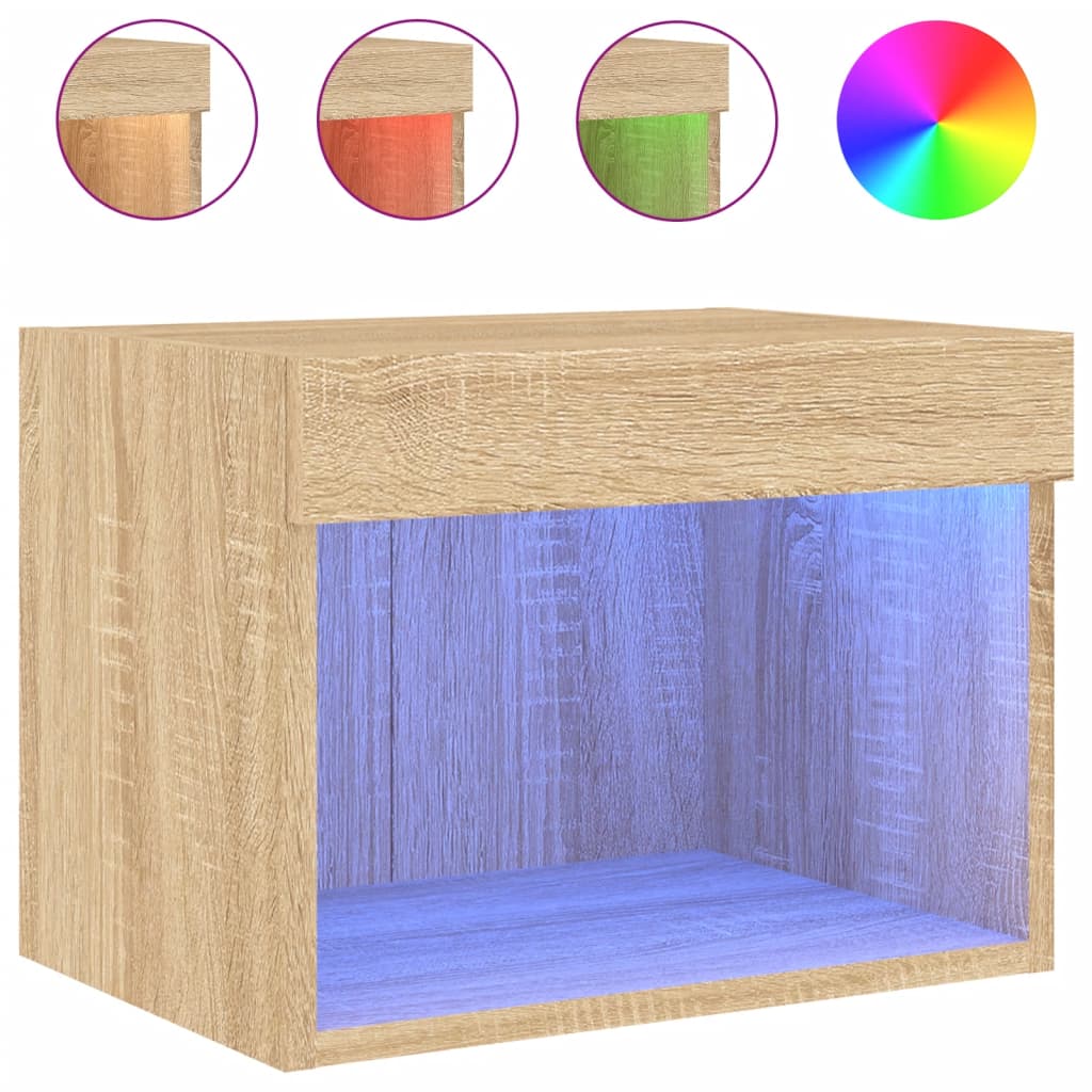 Bedside Cabinet with LED Lights Wall-mounted Sonoma Oak