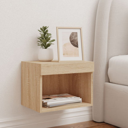 Bedside Cabinet with LED Lights Wall-mounted Sonoma Oak