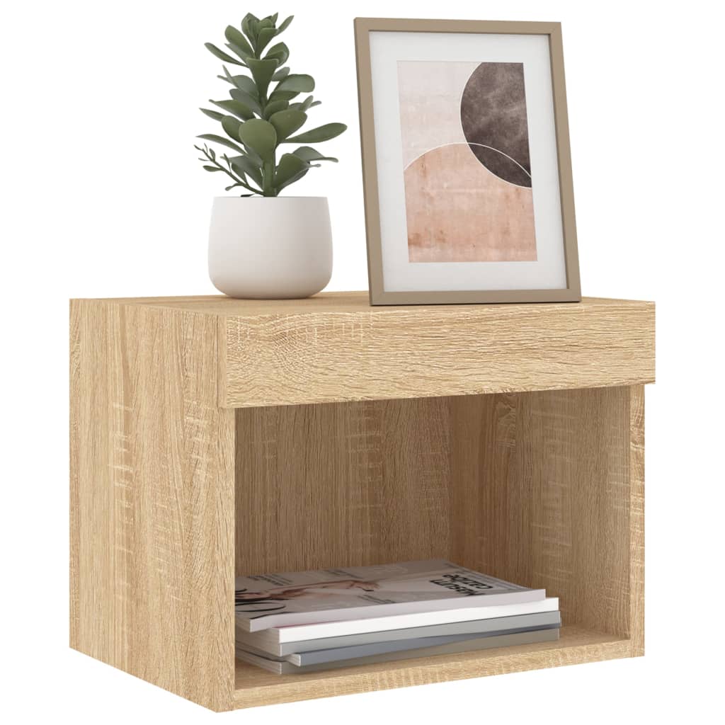 Bedside Cabinet with LED Lights Wall-mounted Sonoma Oak