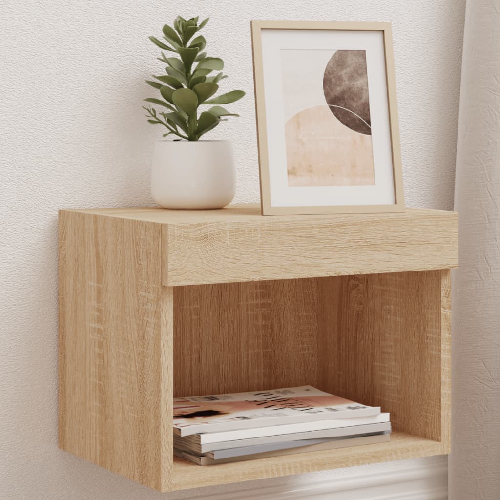 Bedside Cabinet with LED Lights Wall-mounted Sonoma Oak