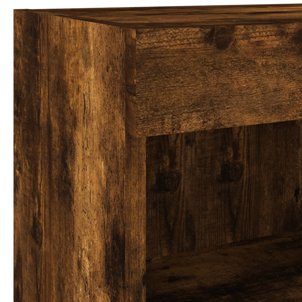 Bedside Cabinet with LED Lights Wall-mounted Smoked Oak