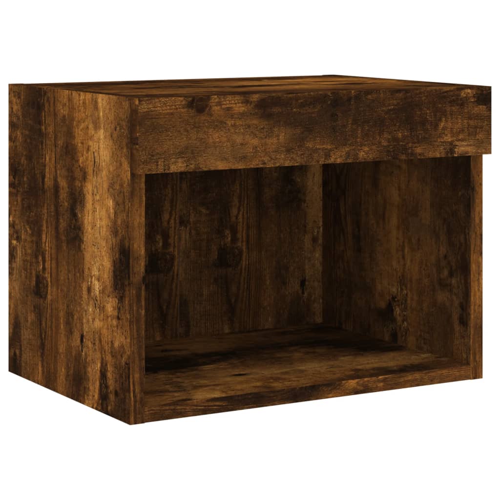 Bedside Cabinets with LED Lights Wall-mounted 2 pcs Smoked Oak