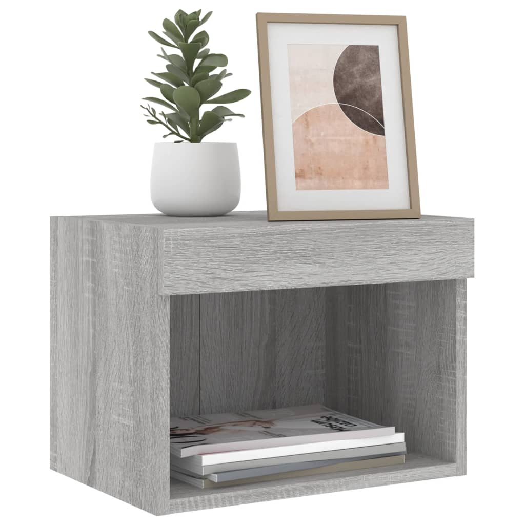 Bedside Cabinet with LED Lights Wall-mounted Grey Sonoma