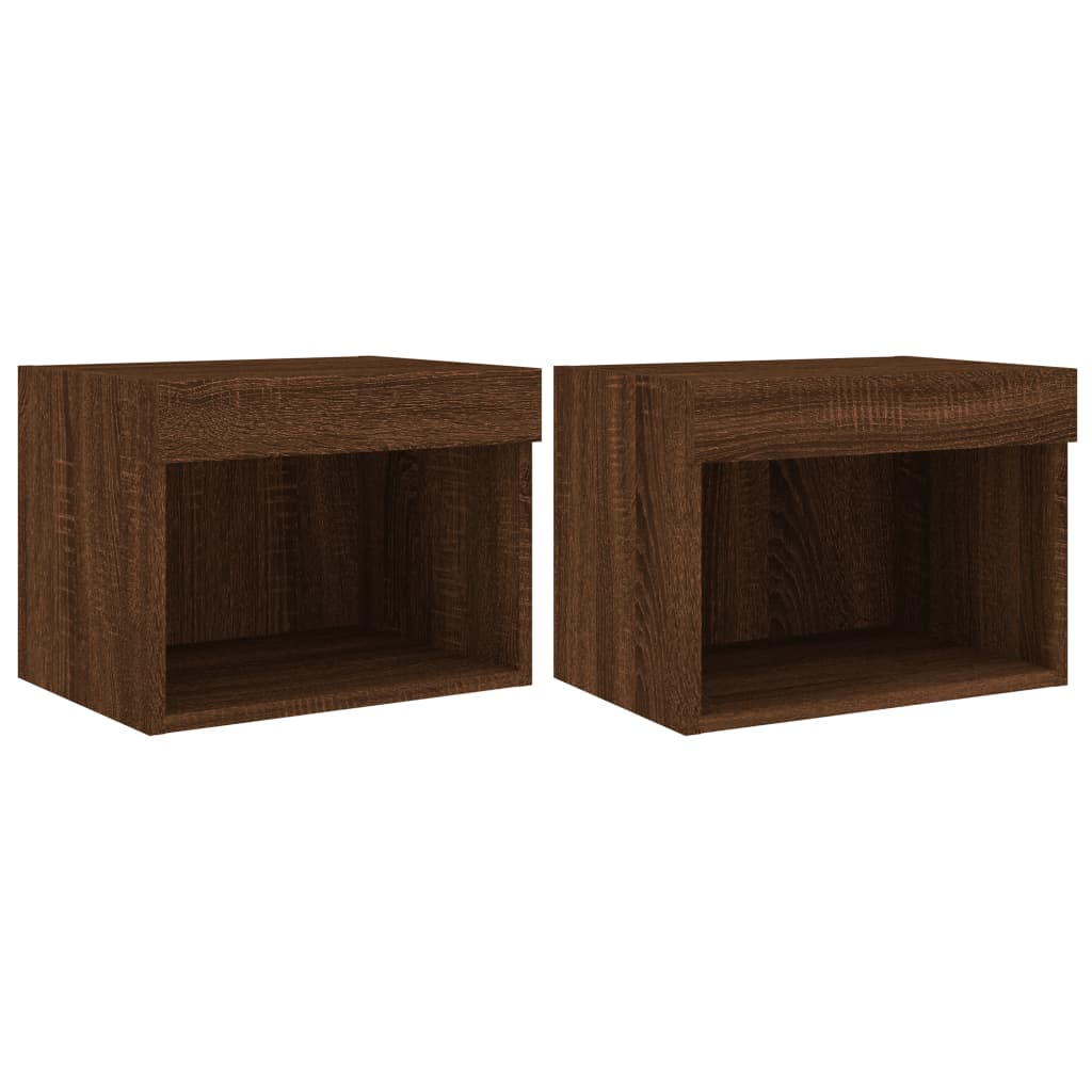 Bedside Cabinets with LED Lights Wall-mounted 2 pcs Brown Oak