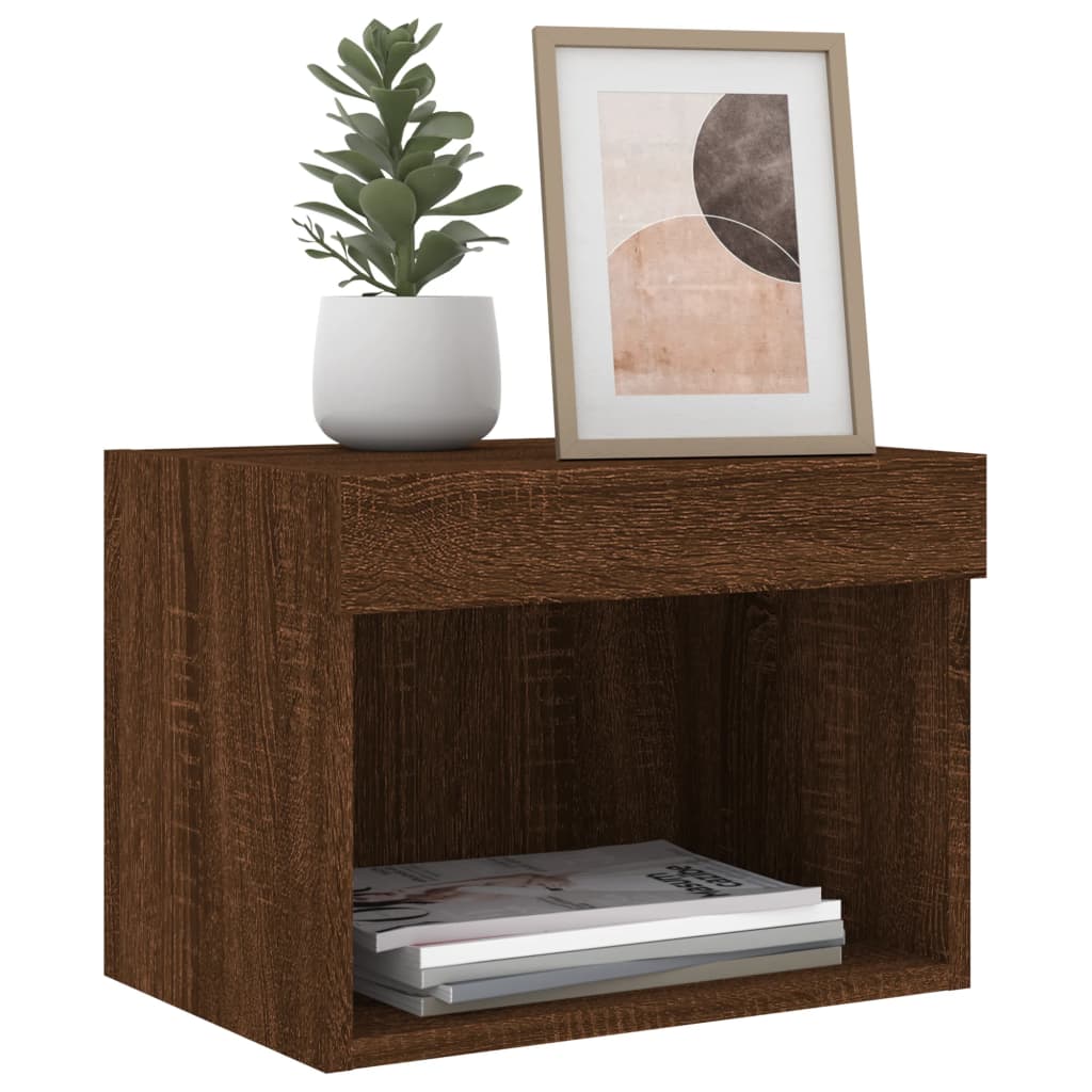 Bedside Cabinets with LED Lights Wall-mounted 2 pcs Brown Oak