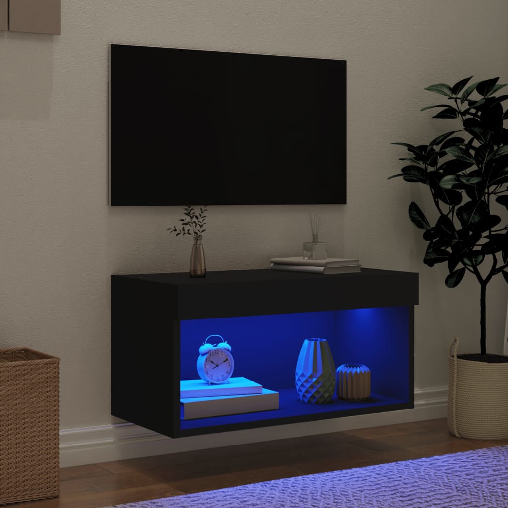 TV Cabinet with LED Lights Black 60x30x30 cm