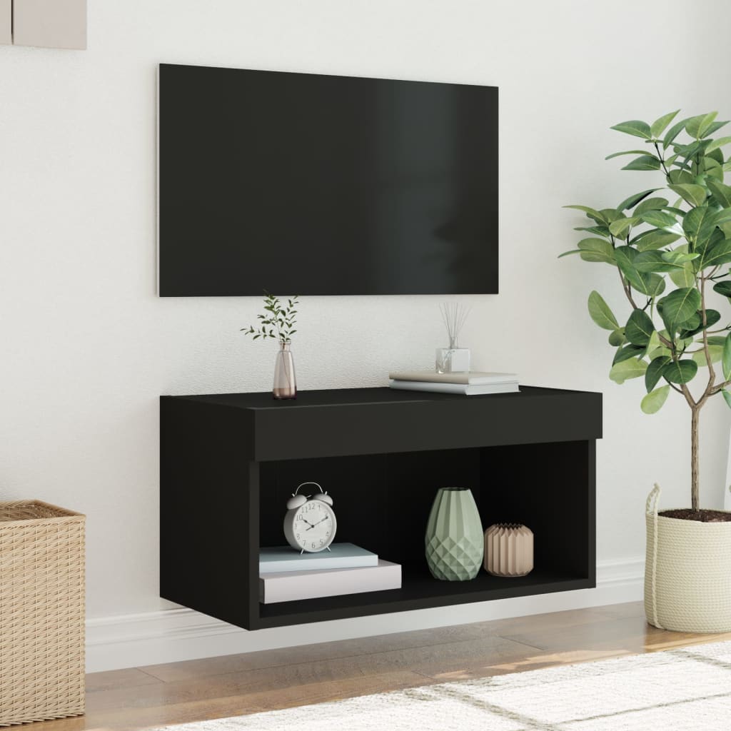 TV Cabinet with LED Lights Black 60x30x30 cm