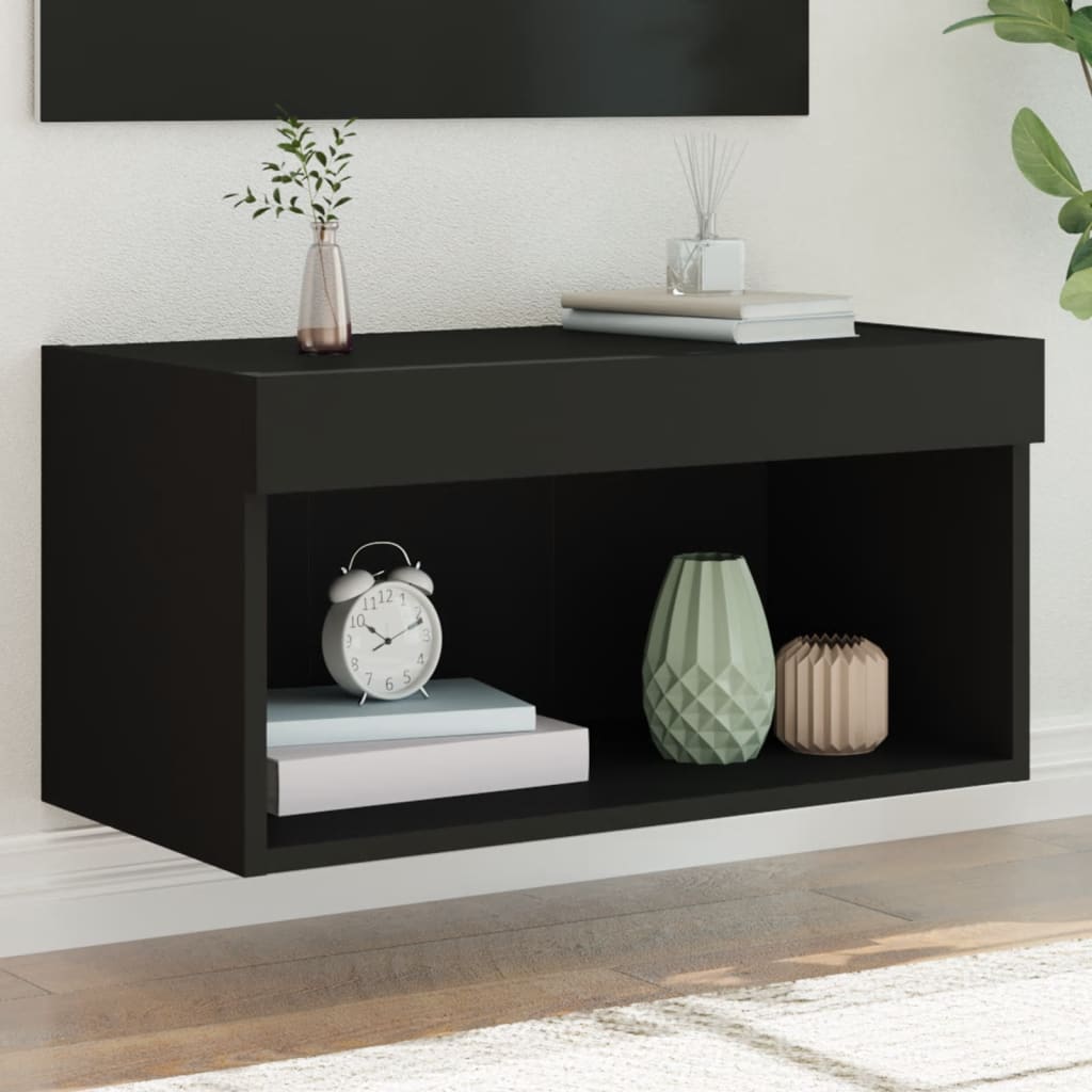 TV Cabinet with LED Lights Black 60x30x30 cm