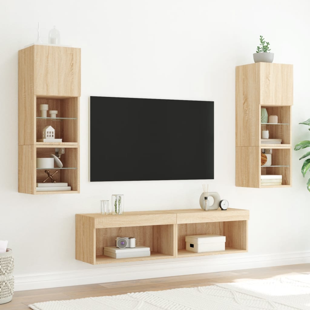 TV Cabinets with LED Lights 2 pcs Sonoma Oak 60x30x30 cm