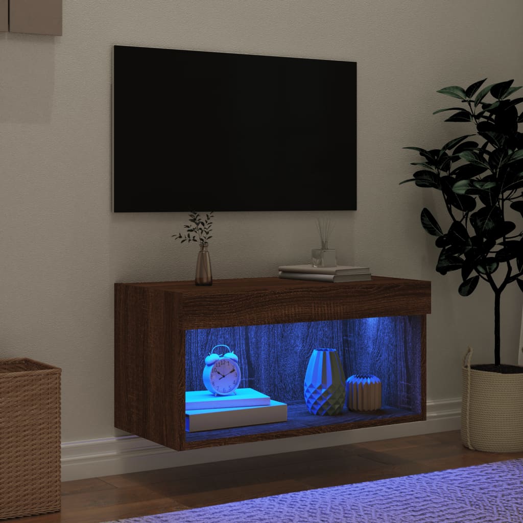 TV Cabinet with LED Lights Brown Oak 60x30x30 cm