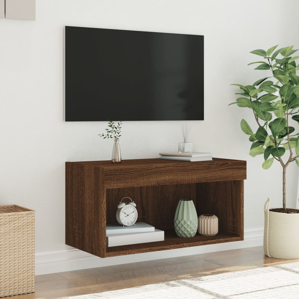 TV Cabinet with LED Lights Brown Oak 60x30x30 cm