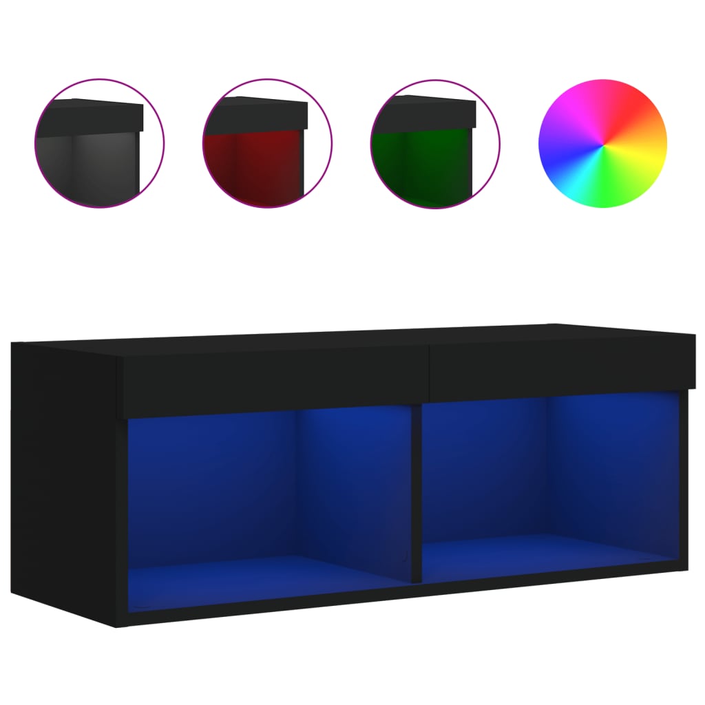 TV Cabinet with LED Lights Black 80x30x30 cm