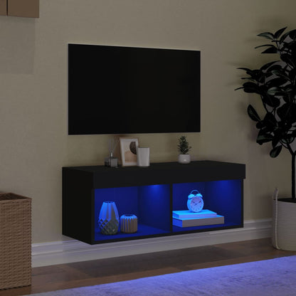 TV Cabinet with LED Lights Black 80x30x30 cm