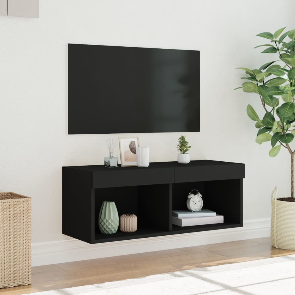 TV Cabinet with LED Lights Black 80x30x30 cm