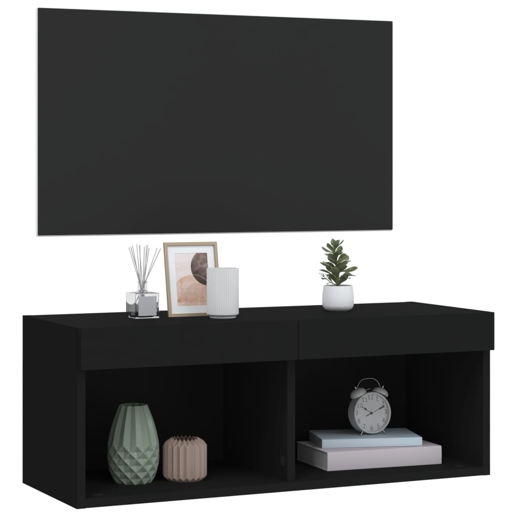 TV Cabinet with LED Lights Black 80x30x30 cm