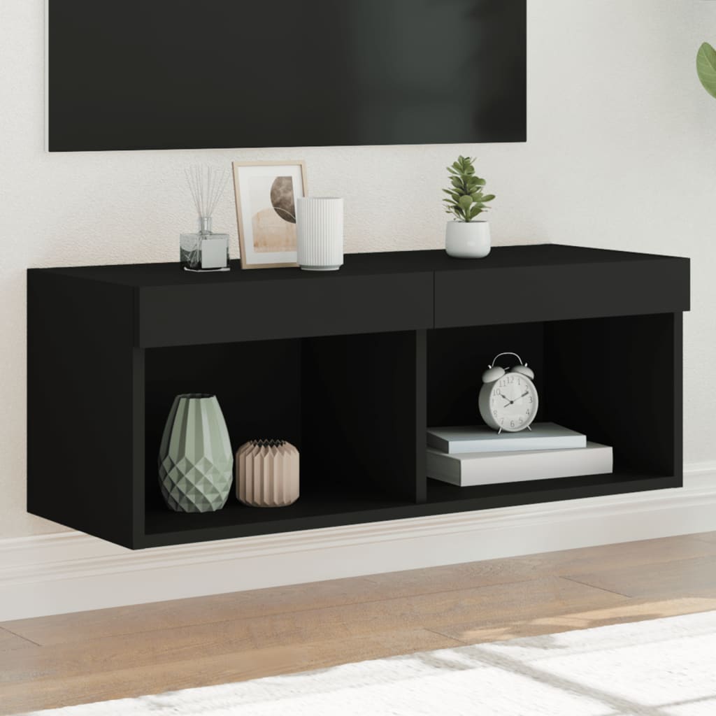 TV Cabinet with LED Lights Black 80x30x30 cm