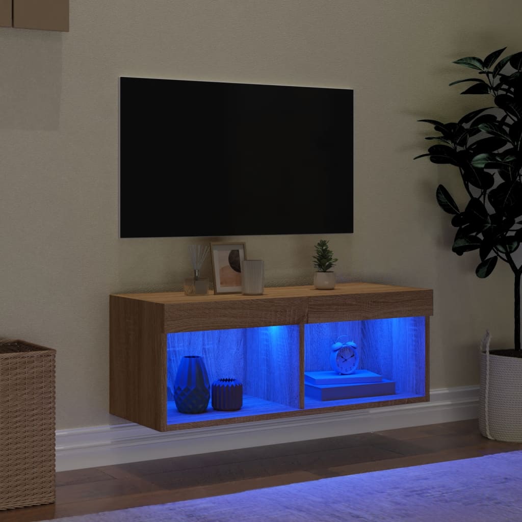 TV Cabinet with LED Lights Sonoma Oak 80x30x30 cm