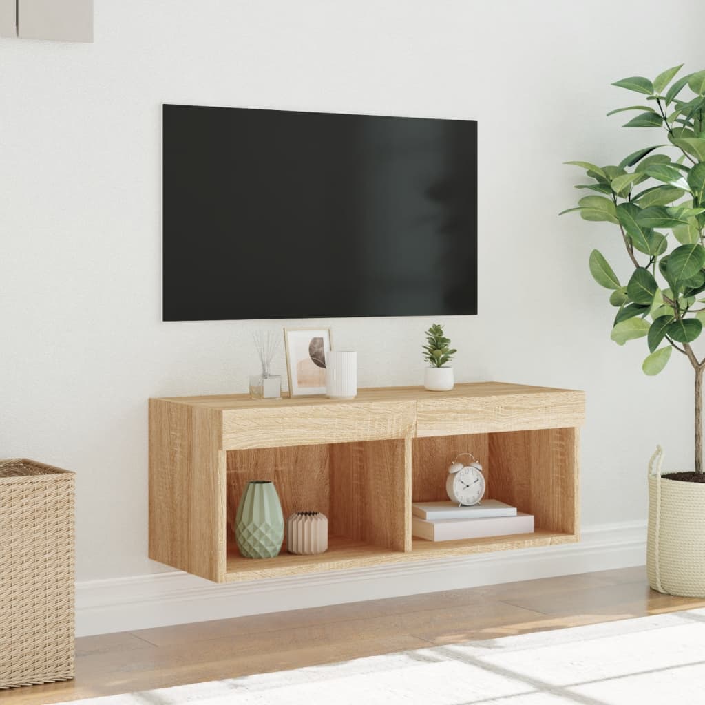 TV Cabinet with LED Lights Sonoma Oak 80x30x30 cm