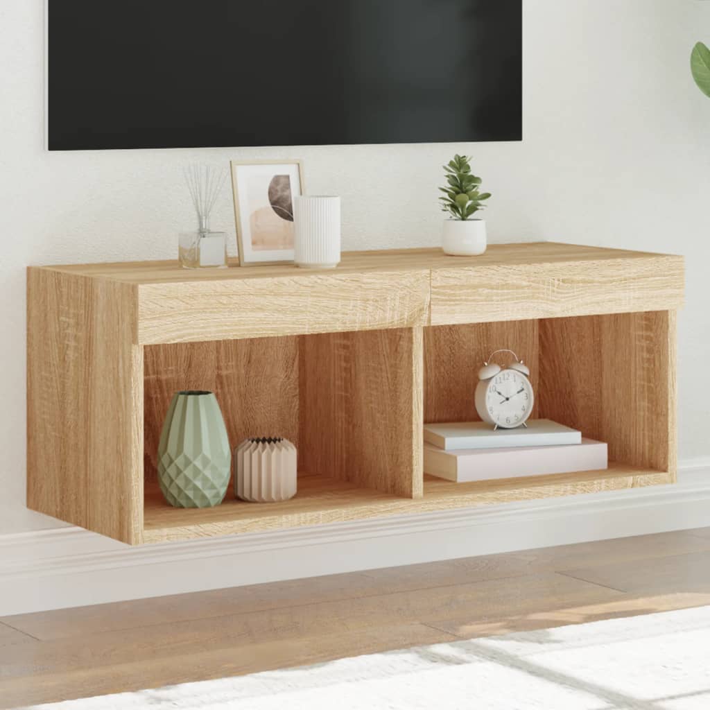 TV Cabinet with LED Lights Sonoma Oak 80x30x30 cm