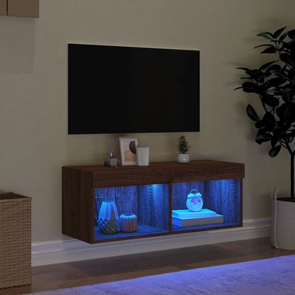 TV Cabinet with LED Lights Brown Oak 80x30x30 cm