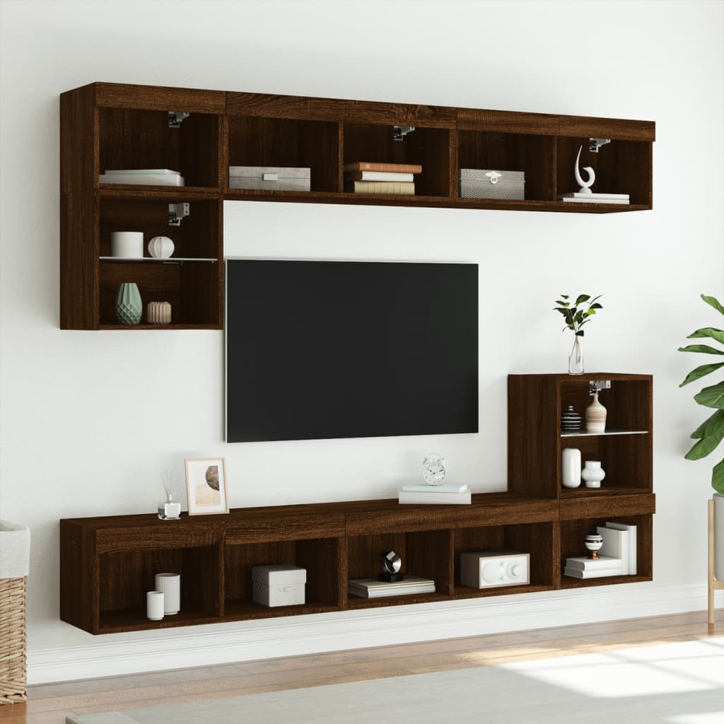 TV Cabinet with LED Lights Brown Oak 80x30x30 cm