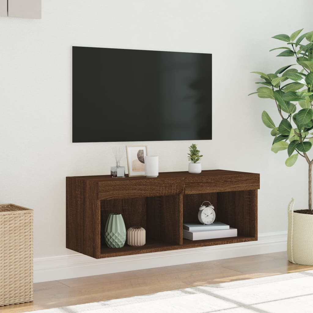 TV Cabinet with LED Lights Brown Oak 80x30x30 cm