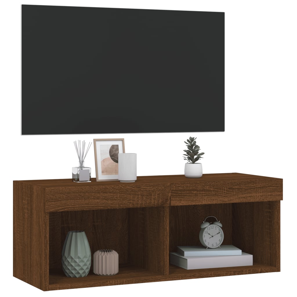 TV Cabinet with LED Lights Brown Oak 80x30x30 cm