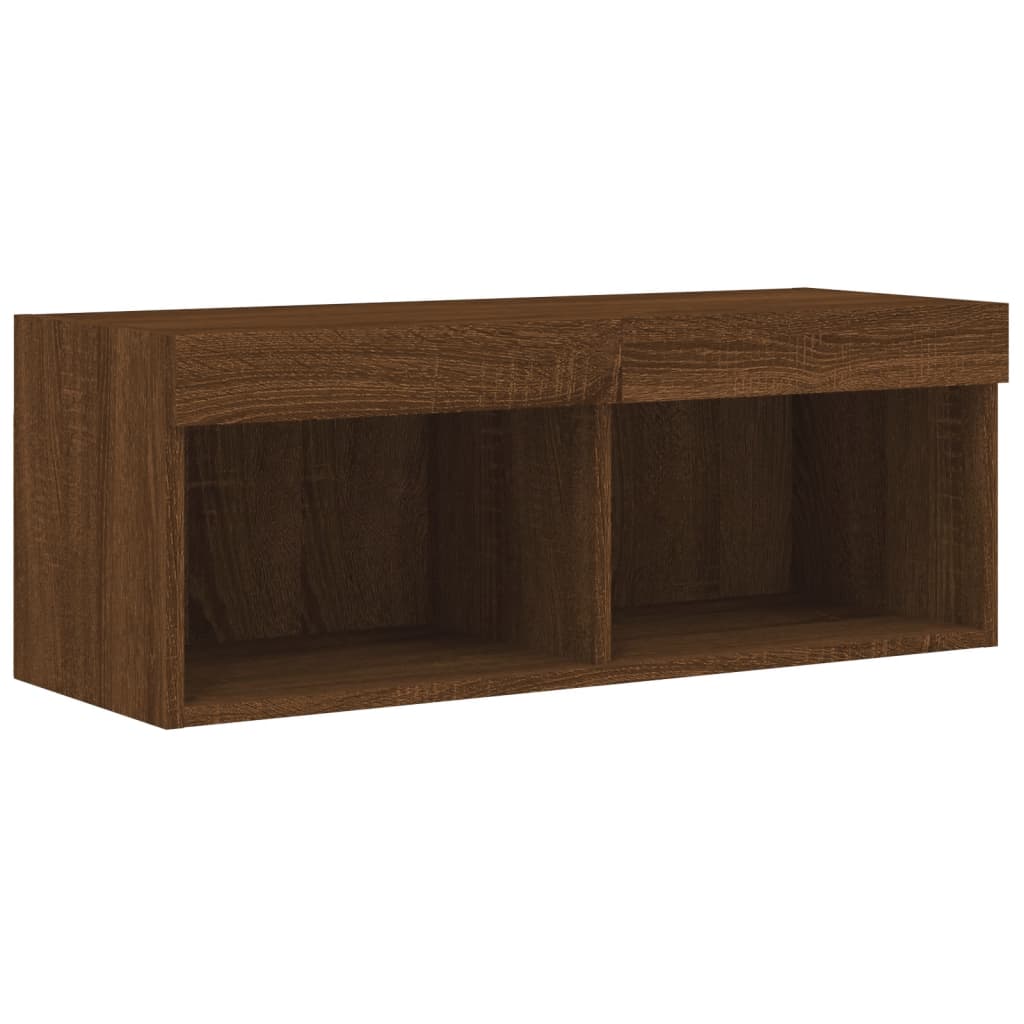 TV Cabinet with LED Lights Brown Oak 80x30x30 cm