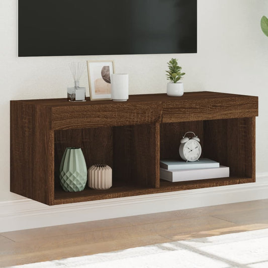 TV Cabinet with LED Lights Brown Oak 80x30x30 cm