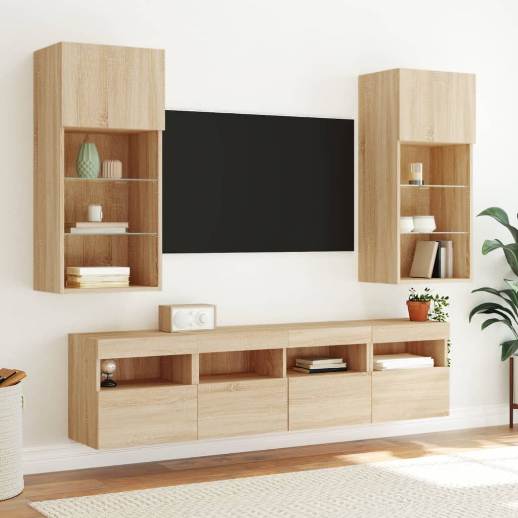 TV Wall Cabinet with LED Lights Sonoma Oak 40x30x40 cm