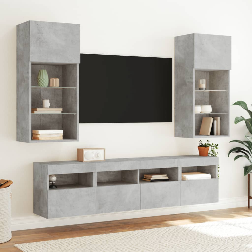 TV Wall Cabinets with LED Lights 2 pcs Concrete Grey 40x30x40 cm