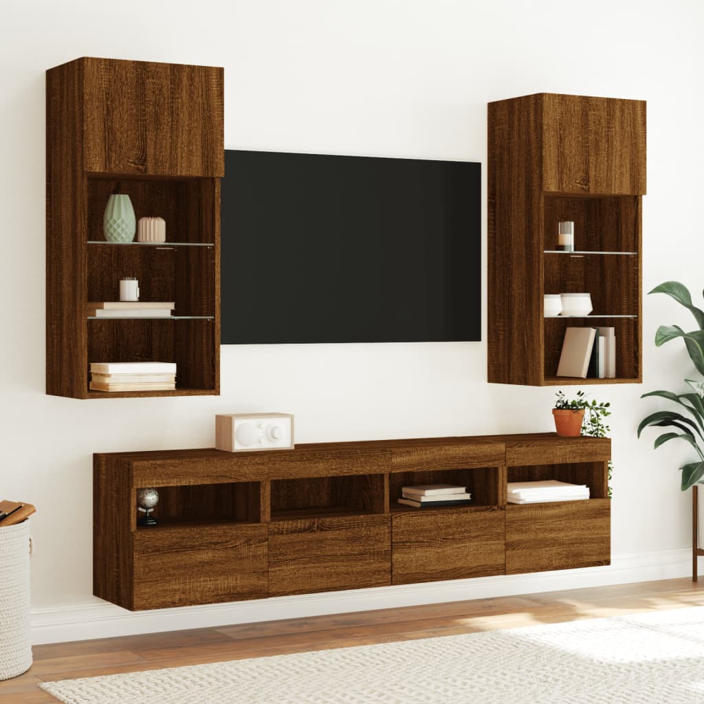 TV Wall Cabinet with LED Lights Brown Oak 40x30x40 cm