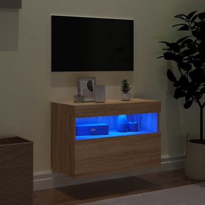 TV Wall Cabinet with LED Lights Sonoma Oak 60x30x40 cm