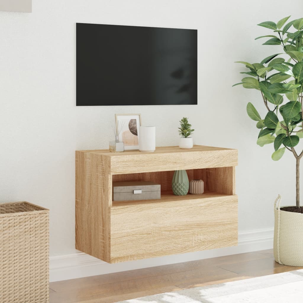 TV Wall Cabinet with LED Lights Sonoma Oak 60x30x40 cm